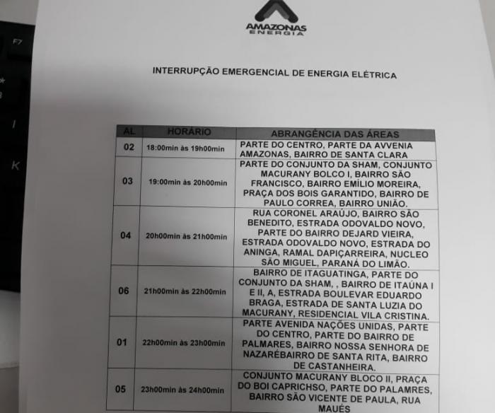Amazonas Energia faz interrupções do serviço até a meia-noite em Parintins