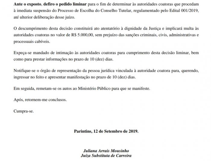 Em decisão liminar, Justiça suspende eleição do Conselho Tutelar de Parintins