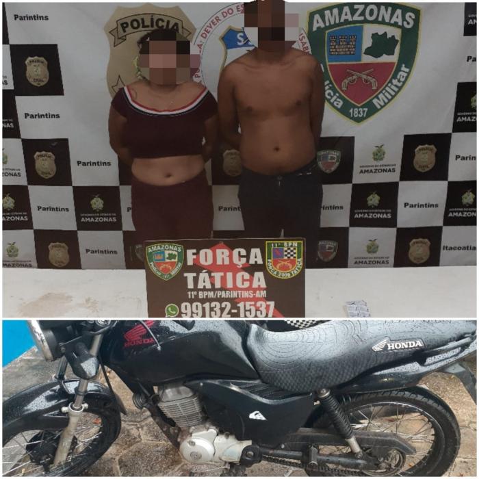 PM prende em flagrante casal por furto de motoclicleta em Parintins