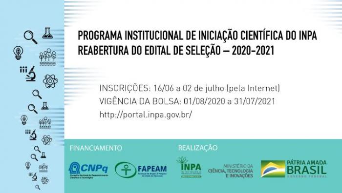 Inpa está com seleção aberta até 02 de julho para Programa de Iniciação Científica Inpa está com seleção aberta até 02 de julho para Programa de Iniciação Científica
