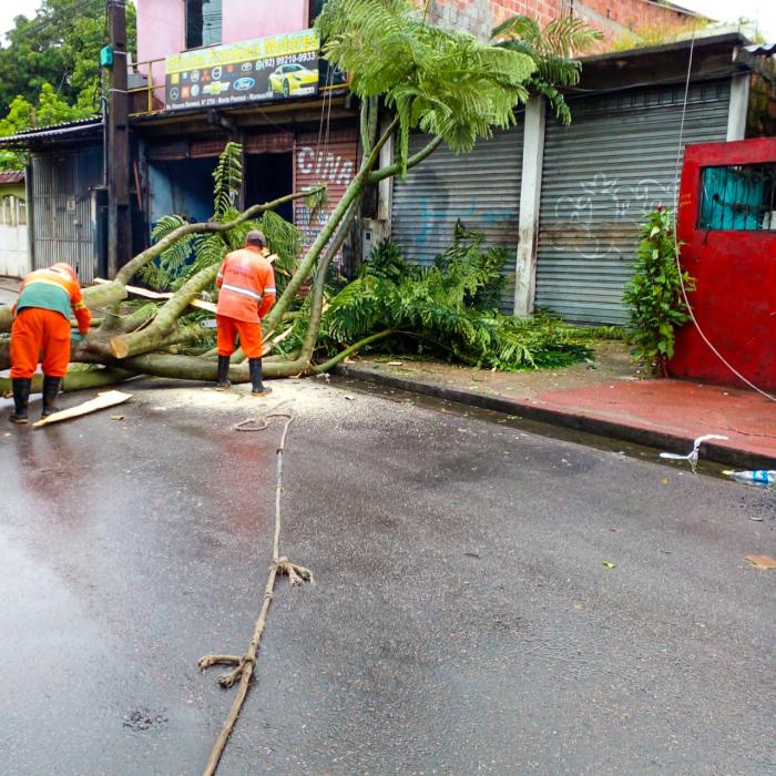 Equipes de limpeza urbana da Prefeitura de Manaus atuam em áreas afetadas pela chuva