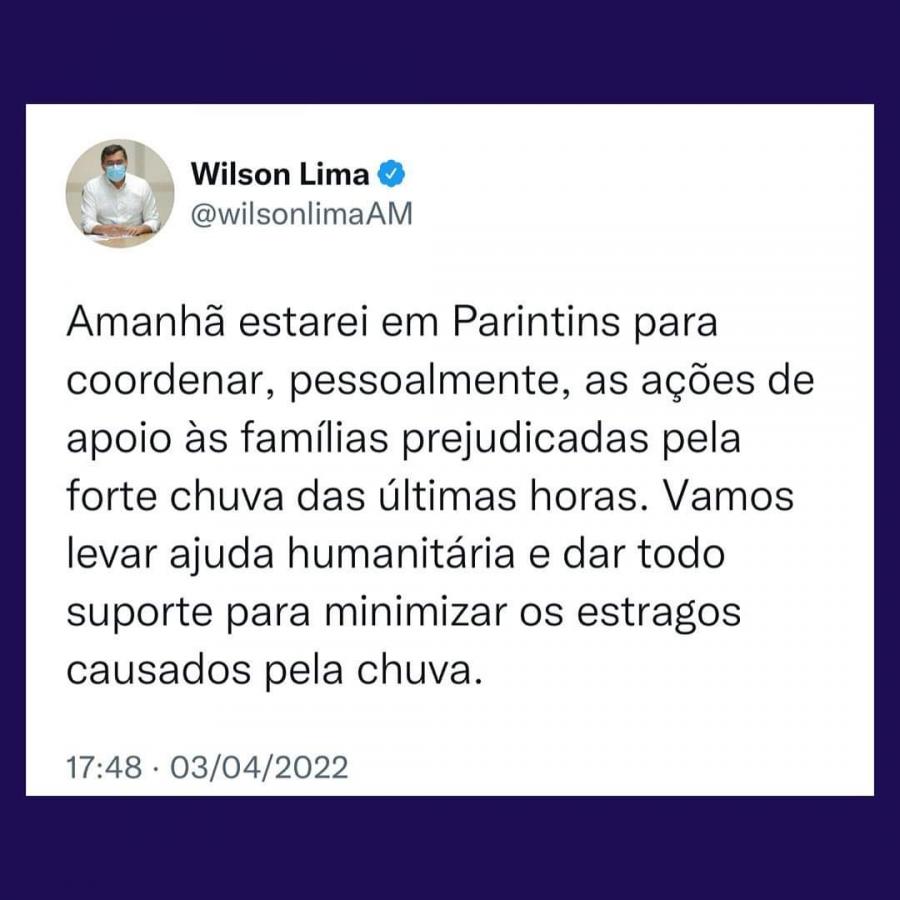Wilson Lima anuncia ida a Parintins após forte temporal