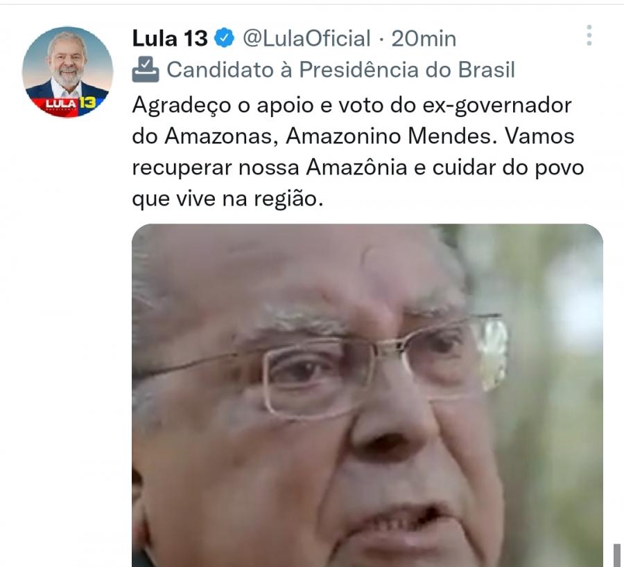 Lula agradece a Amazonino por apoio no segundo turno
