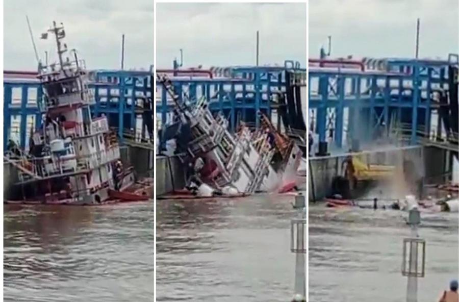 VÍDEO: Empurrador afunda em questão de segundos no porto de Itacoatiara 