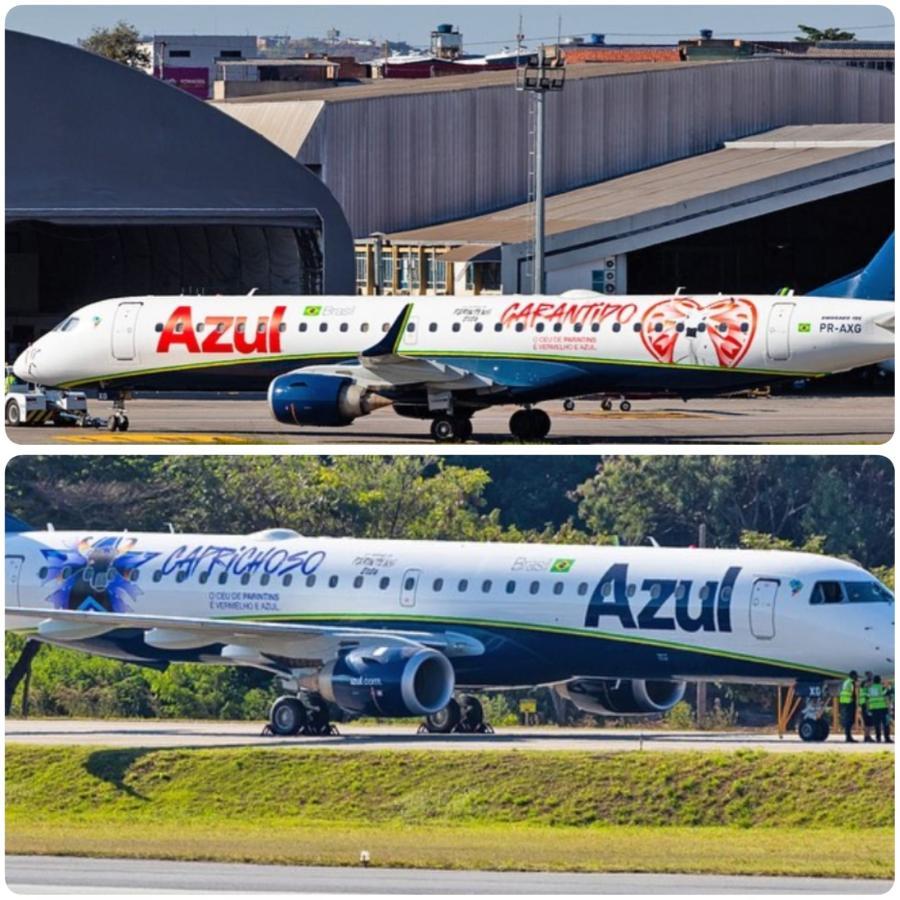 Azul apresenta aviões com desenhos de Garantido e Caprichoso