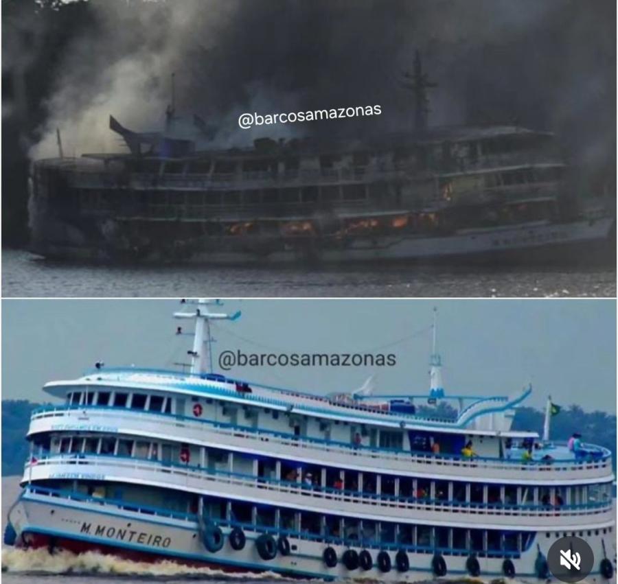 DESASTRE: Barco de passageiros pega fogo no Amazonas com vítimas fatais