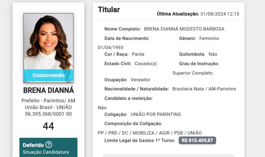 PREFEITURA DE PARINTINS: Brena Dianná tem candidatura deferida no TRE 