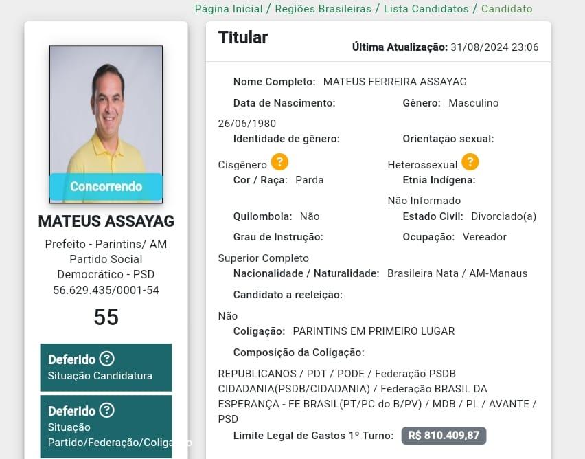 PREFEITURA DE PARINTINS: Mateus Assayag tem candidatura deferida no TRE 