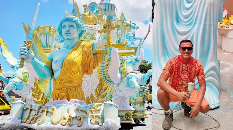 Glemberg Castro comemora trabalho horas antes do desfile da Acadêmicos do Tatuapé, em SP 