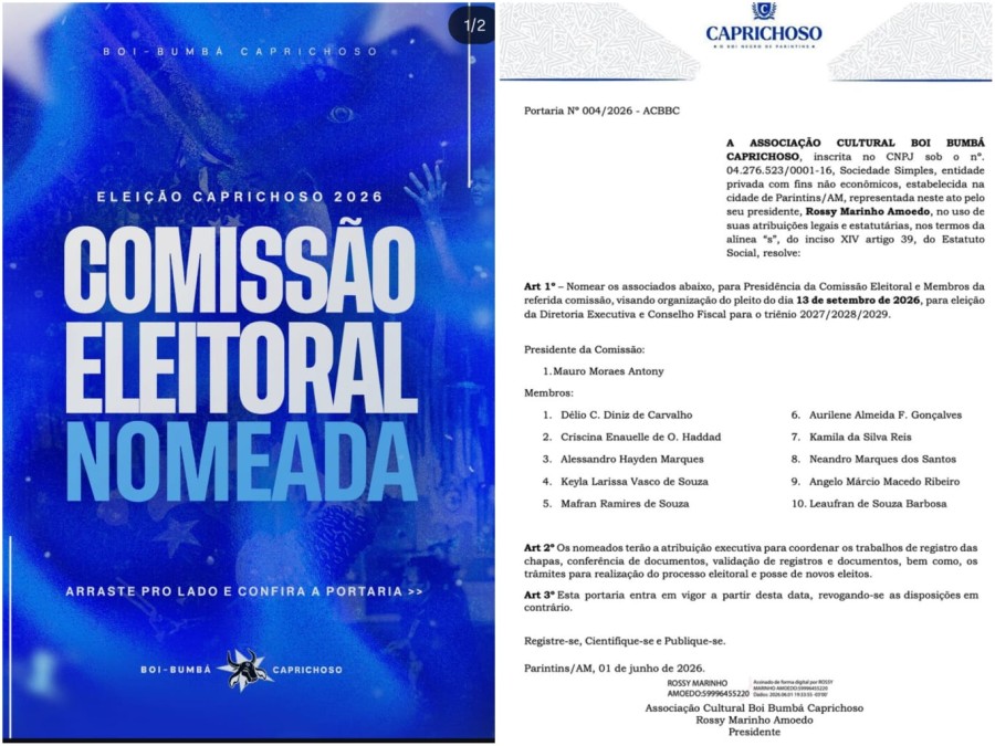 Rossy Amoedo nomeia Comissão Eleitoral no Caprichoso; Eleição será em setembro
