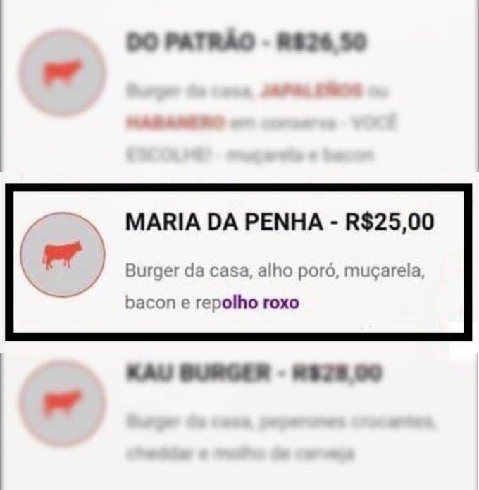 Hamburgueria causa polêmica ao batizar de Maria da Penha lanche com 'repOLHO roxo'