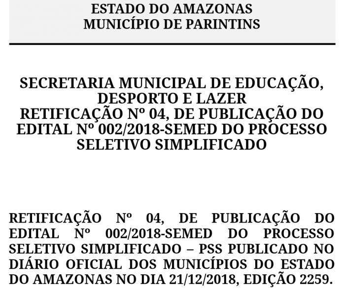 SEMED Parintins retifica novamente edital do Processo Seletivo e datas do cronograma do certame são alteradas